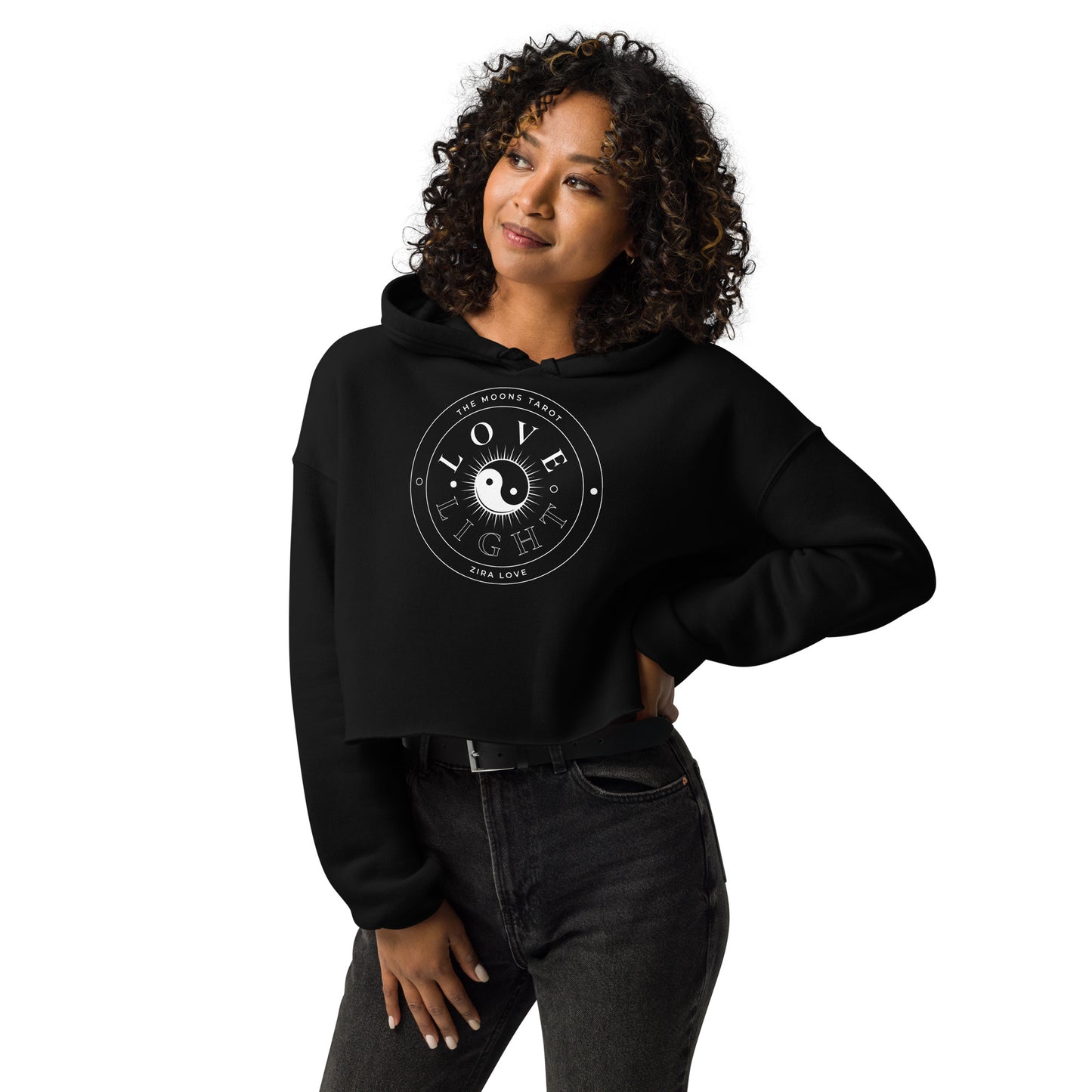 Love and Light Raw Hem Crop Hoodie : White